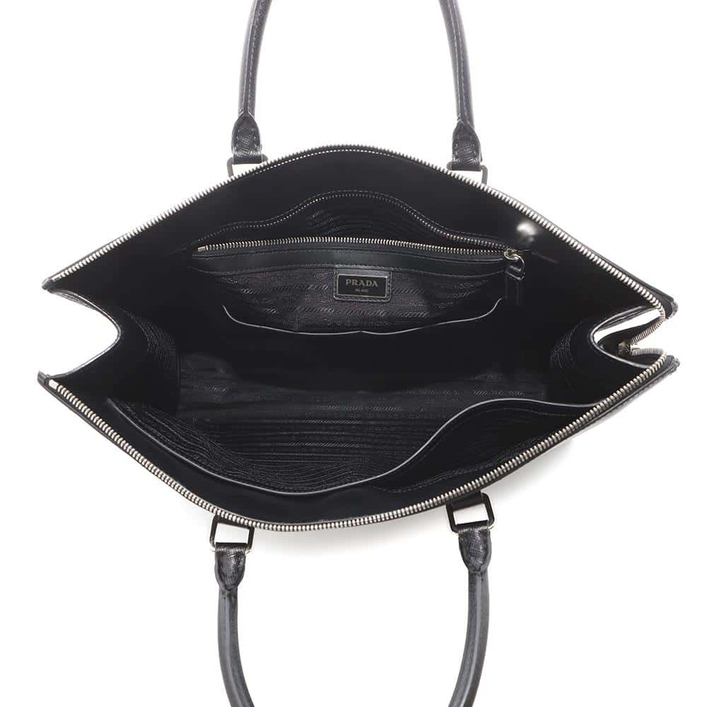 Prada Tote Bag Triangle Logo Saffiano Leather Black - Picture 5 of 12